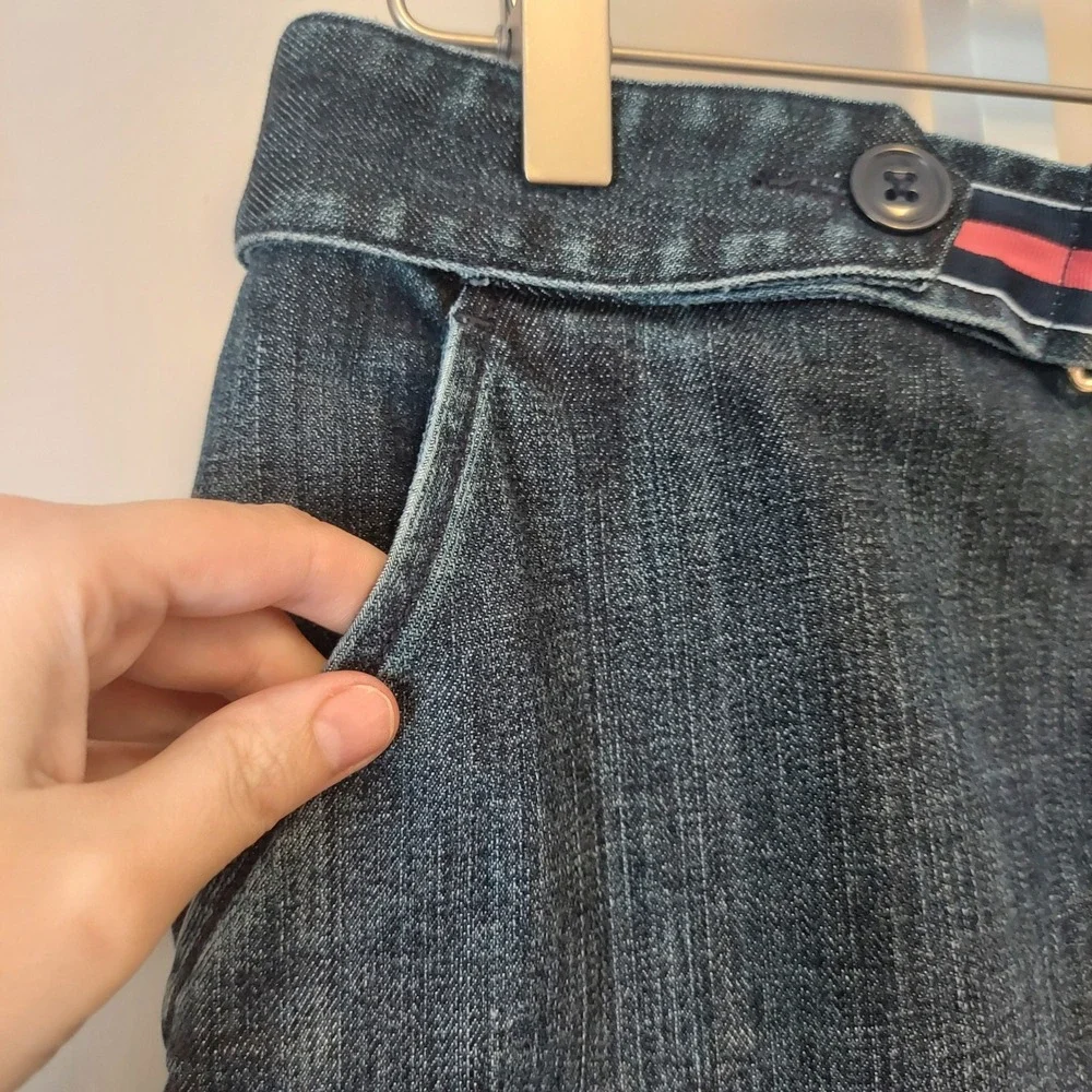 Talbots Womens Denim Skirt Size 10 Dark Wash Stretch Ribbon‎ Accent Preppy 90s - Picture 3 of 7